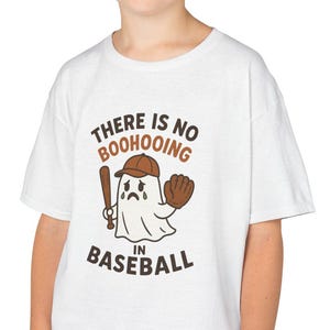 Chemise de baseball pour jeune d'Halloween, Il n'y a pas de huées dans le baseball, Cadeau d'Halloween pour les athlètes, Vêtements fantômes mignons pour enfants, Baseball effrayant
