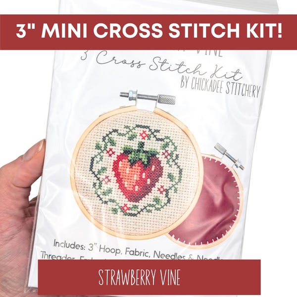 Mini Cross Stitch Kit: Strawberry Vine 3"