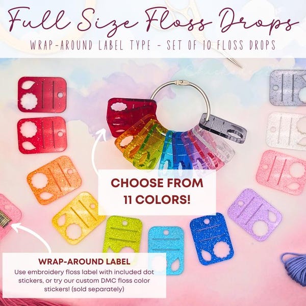 Glitter Jelly Floss Drops - Set of 10 Acrylic Embroidery Floss Holders