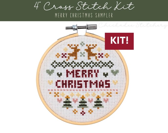 Cross Stitch Kit: Merry Christmas Sampler - 4" - Etsy