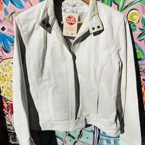 Y2K White Leather Biker-Style Jacket