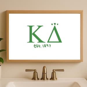 Kappa Delta Sorority Wall Art: Green Greek Letters with Hearts (Digital Download)