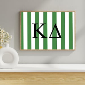 Kappa Delta Sorority Print: Black KD Letters, Green Stripes (Digital Download, 6x4 PNG)