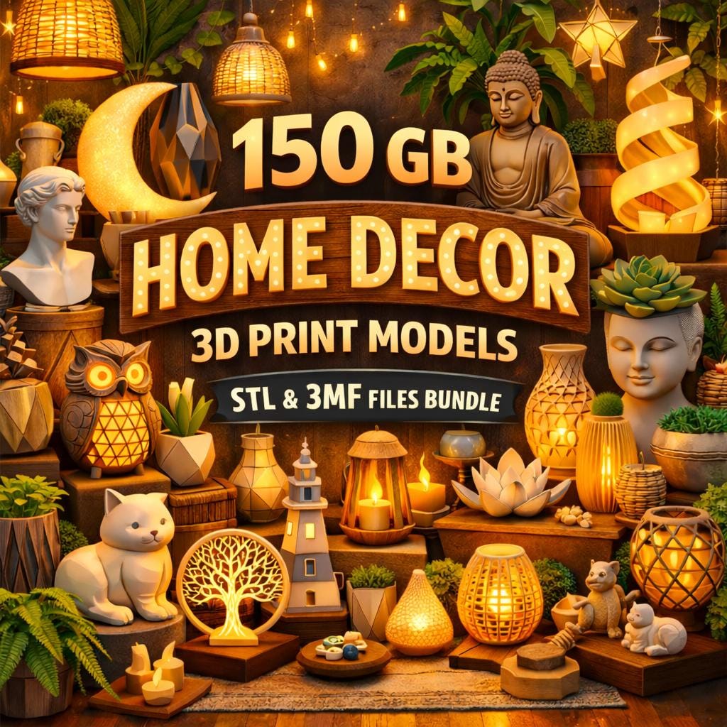 Listing photo: 150 GB Home Decor STL & 3MF Bundle | Vases Lamps Planters Wall Art Sculptures Headphone Stands Buildings 3D Print Files | Commercial Use