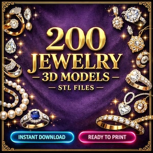 Paquete de 200 modelos STL de joyería para impresión 3D: anillo, colgante y pendientes. Se permite su uso comercial.