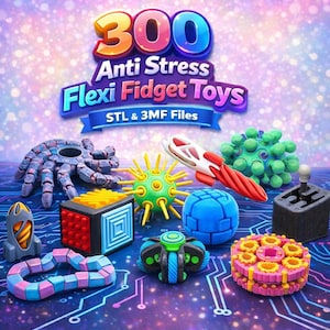 300 Flexi Fidget Toys STL & 3MF Files 3D Models – Sensory, mechanical, Articulated toys Pack