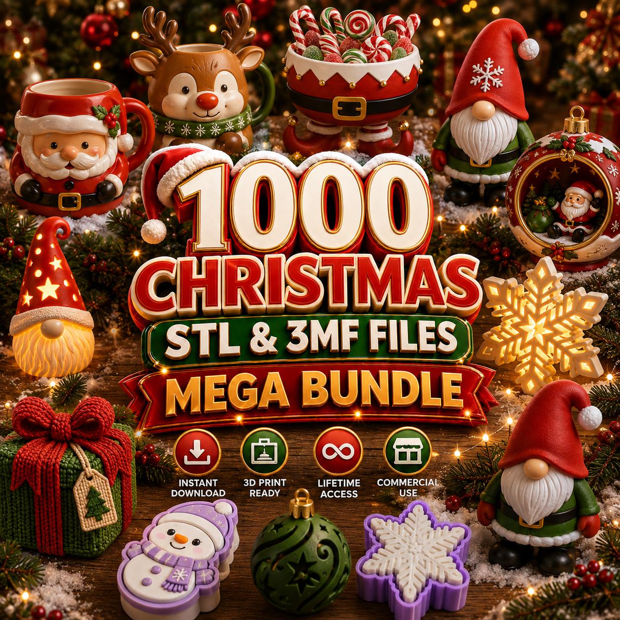 Listing photo: 1000+ Christmas STL & 3MF Files Bundle | Christmas Decor, Fidget Toys, Cookie Cutters, Keychains 3D Printing Files | Commercial Use