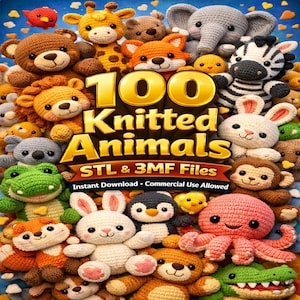 100 Knitted STL & 3MF Files – 3D Models Printable – Animals, Flexi Toy, Articulated Animal Models, Keychains