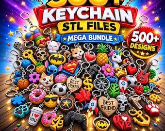 Keychain STL Files 500 3D Printing Models - Printable Keyring Designs - Download Instant, Commercial Use