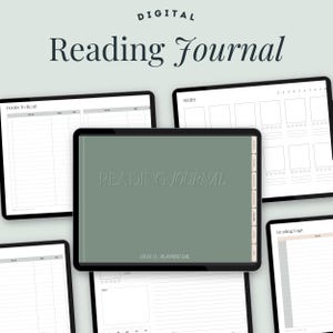 Minimalistyczny, przytulny cyfrowy dziennik czytania, cyfrowy dziennik czytania Goodnotes, dziennik czytania z hiperlinkami, planer czytania