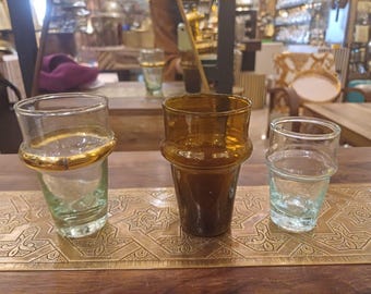 Handcrafted Moroccan Tea Glasses - Gold Trim - Set of 6, Dishwasher Safe