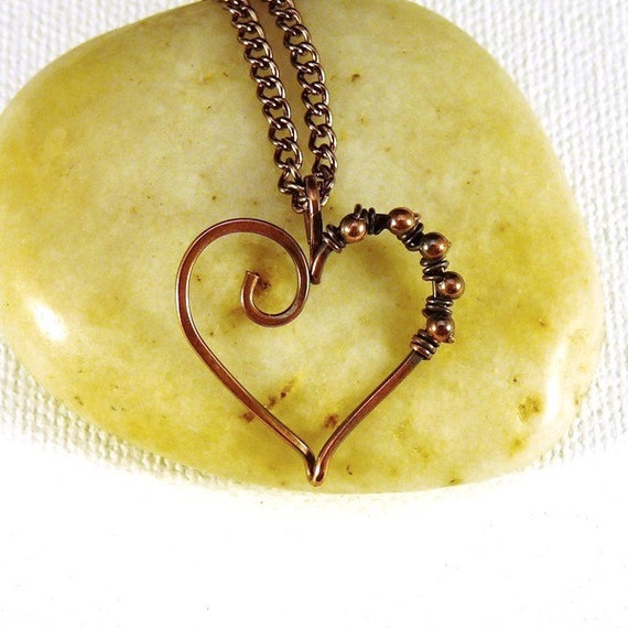 Items similar to Wire Wrapped Heart Pendant Necklace, Copper. on Etsy