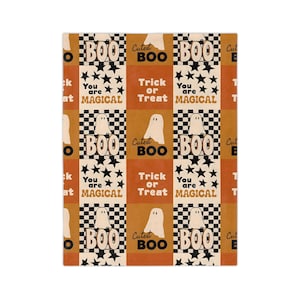 Halloween Velveteen Blanket, Cozy Throw for Fall Decor, Trick or Treat Blanket, Cute Ghost Design, Spooky Gift