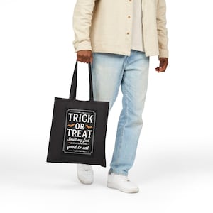 Halloween Candy Tote – Trick or Treat Cotton Canvas Bag, Kids Halloween Night Candy Collector & Reusable Spooky Gift Bag
