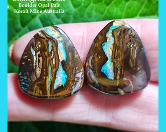 23mm Boulder Opal Pair from Koroit Field Custom Cut 23 by 20 by 5mm 56.5ct
