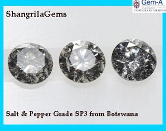 Sale of 1 4.9mm Salt Pepper Brilliant Cut Diamond from Botswana Average weight 4.9mm by 3.4mm 0.48ct average weight