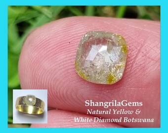 6.92mm 1.38ct White and Yellow Diamond cushion rose Cut 6.92 by 6.59 by 3.1mm from Botswana by ShangrilaGems