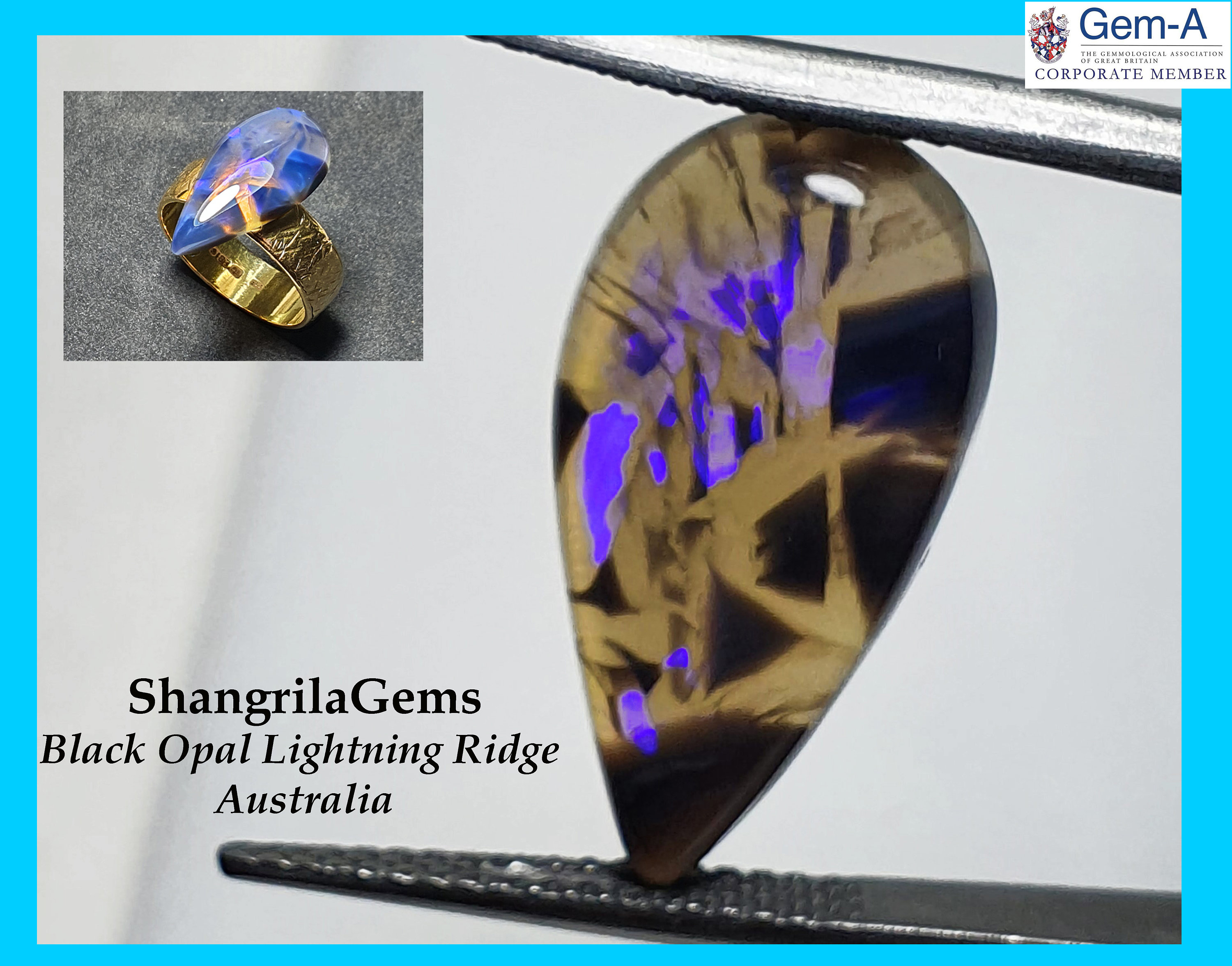 19.5mm 5.14ct Black Purple Lightning Ridge Crystal Opal Drop photo pic