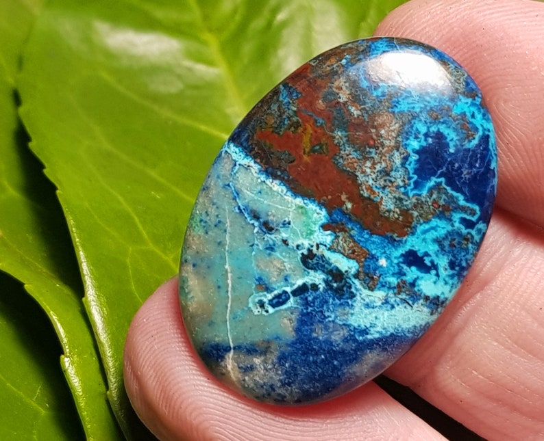 32mm Azurite cabochon Shattuckite chrysocolla oval cabochon with cuprite 32 by 22 by 4mm 26ct image 7