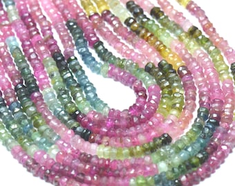 14" 3mm - 4mm Watermelon Tourmaline AA faceted beads TOU005 (we suggest using 0.010in 0.25mm wire)