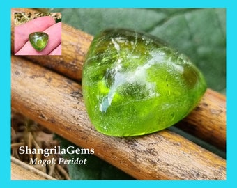 17mm 17.35ct Peridot trillion cabochon Apple Green Color Mogok Mine natural & untreated 17 by 27 by 8mm approx