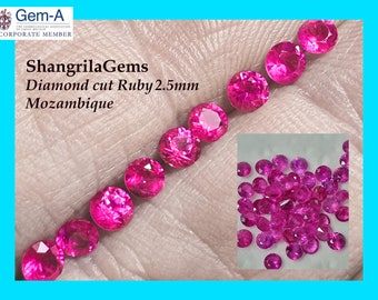 Parcel of 4 2.5mm Ruby brilliant Fine diamond cut 0.085ct average weight each 2.5mm by 1.9mm approx