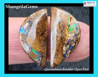 21mm Boulder Opal Pair Designer Custom Cut 15.5ct 21 by 10 by 4mm