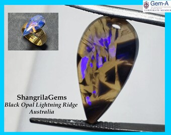 19.5mm 5.14ct Black Purple Lightning Ridge crystal opal drop pear shape  19.5 by 10 by 4mm WITH VIDEO