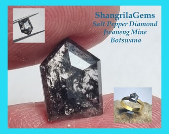 11.25mm 2.03ct Shield Geometric Salt Pepper diamond Botswana 11.25 by 8.1 by 2.35mm