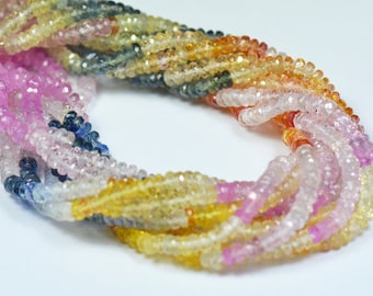 8" 3mm to 4mm SAPPHIRE roundelle faceted beads AAA quality - pink, blue, red, orange, green SA007 (we suggest using 0.010in 0.25mm wire)