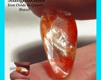 16.4mm oval IRON Oxide Hematite in Quartz Faceted irregular gemstone  5.65ct 16.4 by 8.3 by 5mm Brazil