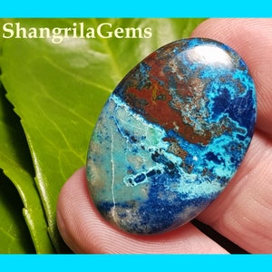 32mm Azurite cabochon Shattuckite chrysocolla oval cabochon with cuprite 32 by 22 by 4mm 26ct image 1