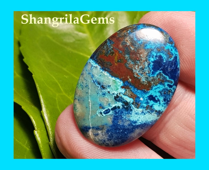 32mm Azurite cabochon Shattuckite chrysocolla oval cabochon with cuprite 32 by 22 by 4mm 26ct image 1