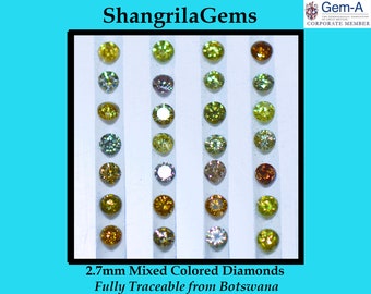 0.25ct 2.7mm Mixed Color Diamonds Brilliant Cut White, Yellow, Salt Pepper, Copper Bronze, Brown, Orange and maybe pink from Botswana