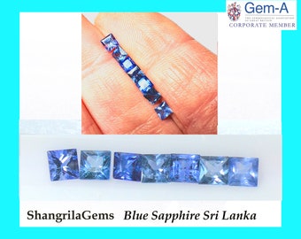 Two 3.4 to 3.5mm Blue Sapphire Princess cut from Sri Lanka heat only treatment 0.26ct each average 0.52ct pair