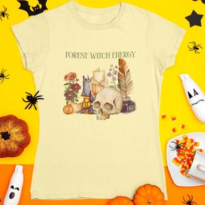 Forest Witch Energy shirt, Soft Apothecary aesthetic tee, Soft Witchy Halloween-vibe tshirt, Feminine Fablecore Forest Aesthetic graphic tee
