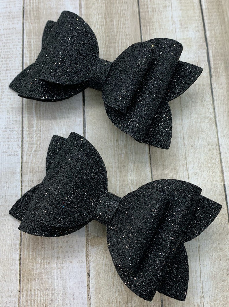 Black Glitter Bow Black Hair Bow Black Glitter Black Bow Etsy