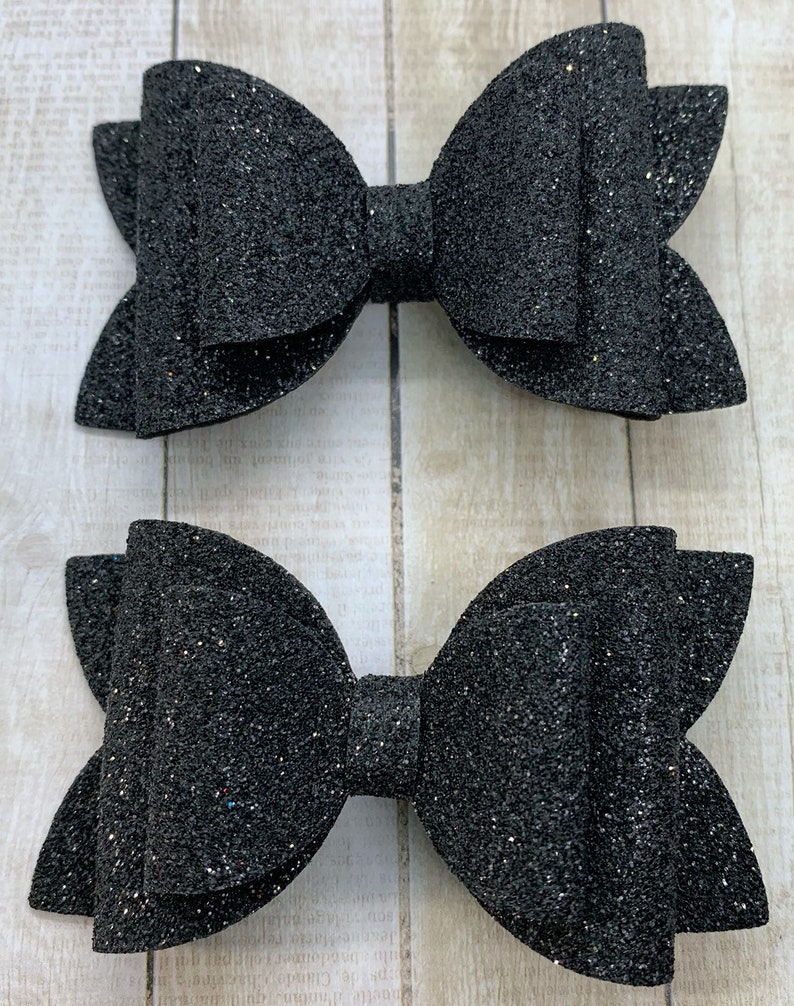 Black Glitter Bow Black Hair Bow Black Glitter Black Bow Etsy España