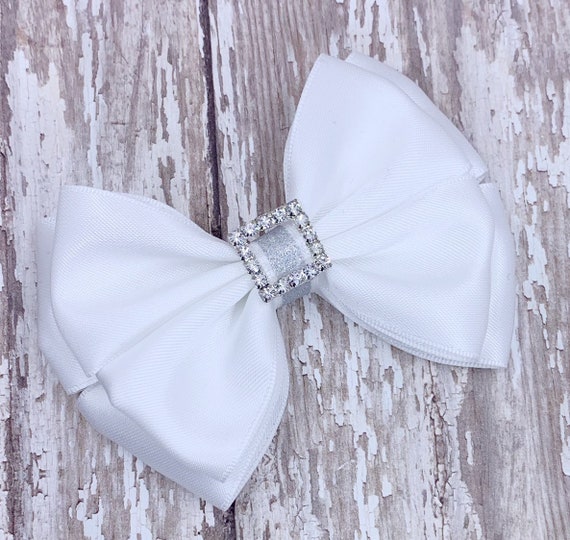 White Satin Bow White Satin Hair Bow Satin Hair Bow White Etsy