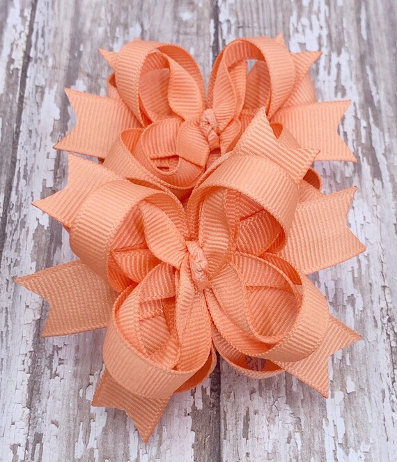 Peach Hair Bow Peach Hair CLip Peach Bow Girls Hair Bows Etsy