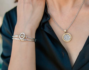 Vintage Medallion Cross Adjustable Necklace w Optimism Bracelet Adjustable Gift Set