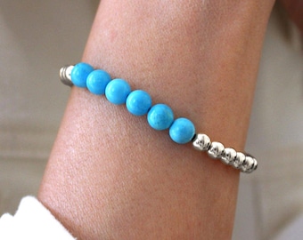 Turquoise Bracelet w Sterling Silver 5mm Beads
