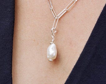 Sterling Silver Necklace with Baroque Pearl