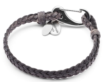 Nick Brown Grey Leather Bracelet with Stainless Steel Clasp