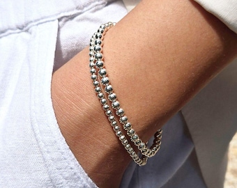 Sterling Silver Bracelet Set 3mm & 4mm Stretch to Fit