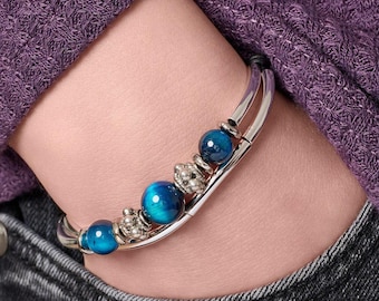 Blue Tigers Eye Silver Adjustable Bracelet - the Clarity