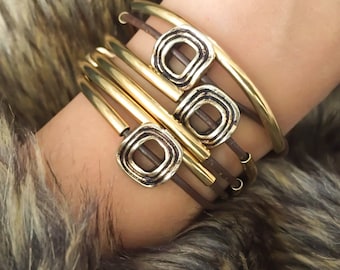 Aura-Bronze Leather Wrap Bracelet in Gold