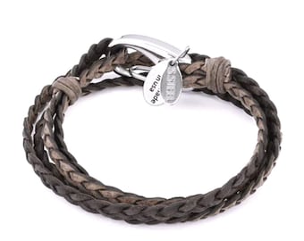 Nate Braided Leather Bracelet with Stainless Steel Clasp Grey