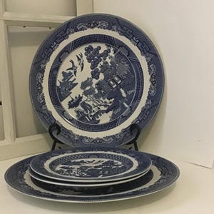 Johnson Brothers Blue Willow Teller-Set: Chinoiserie Steingut, 4tlg