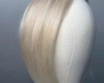 Light Density Hair Topper | 12" Vanilla Blonde | Mono Cap | 100% Remy Hand-Tied Human Hair | Gentle on Thin Fragile Hair